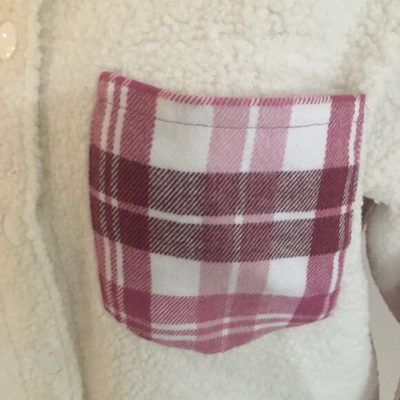 Flannel and Faux Sheepskin Button Up Jacket Pink Plaid Size Medium NWT - Picture 3 of 6